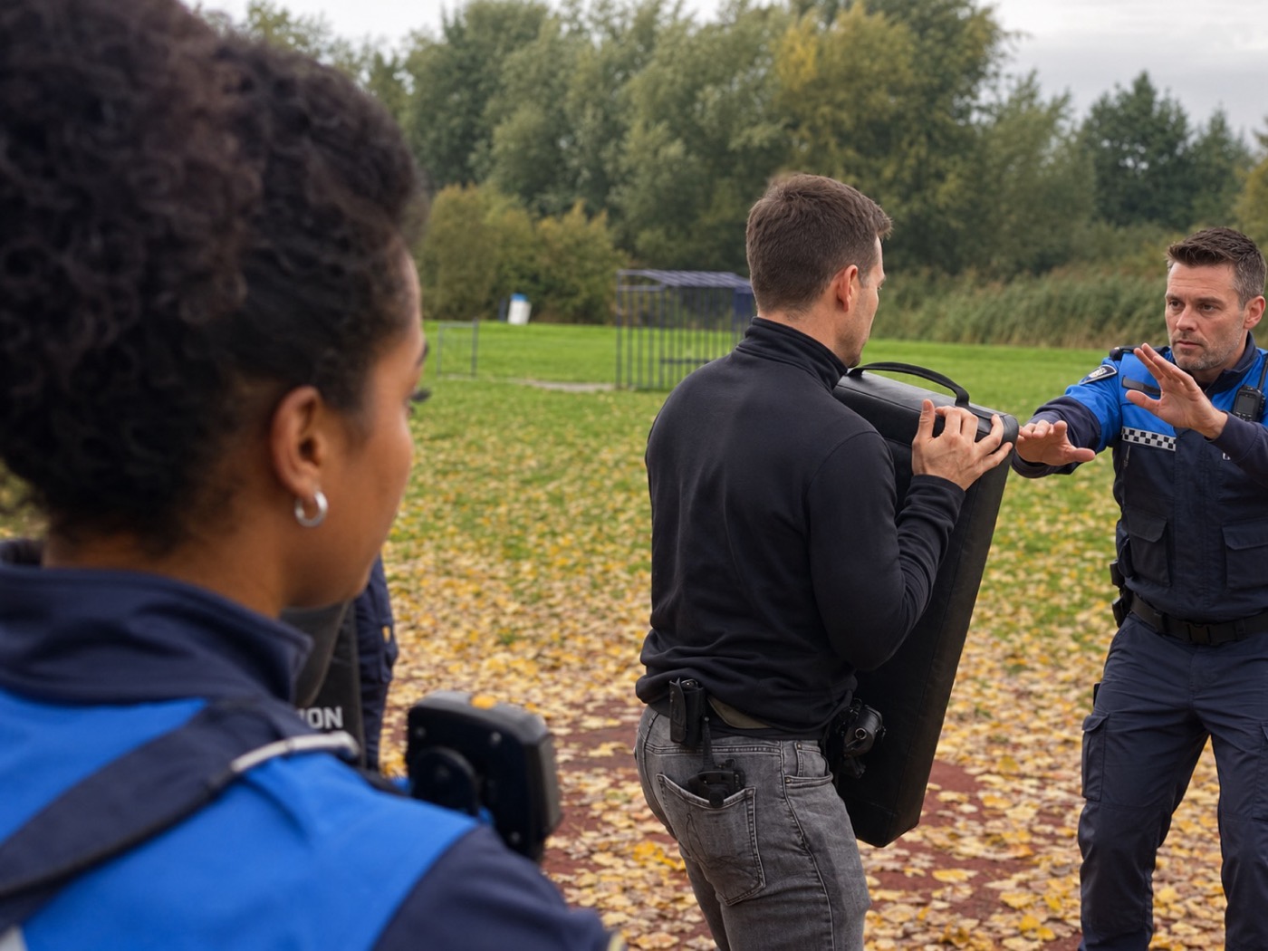 Afweertraining: een boa oefent tegen een aanvaller met een stootkussen